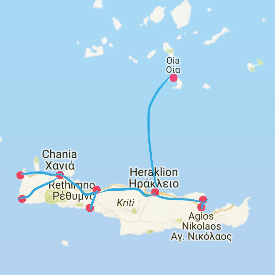 Map of Crete & Santorini route