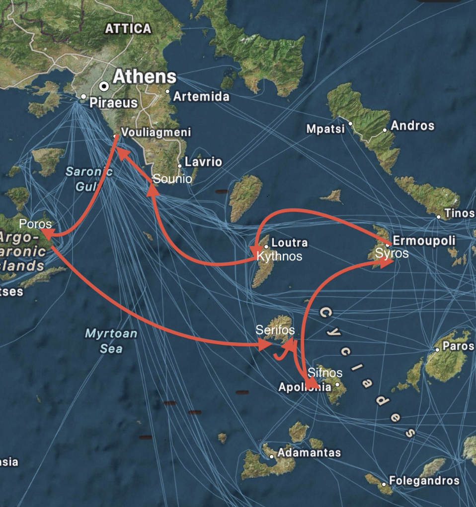 Map of Cyclades Sailing route
