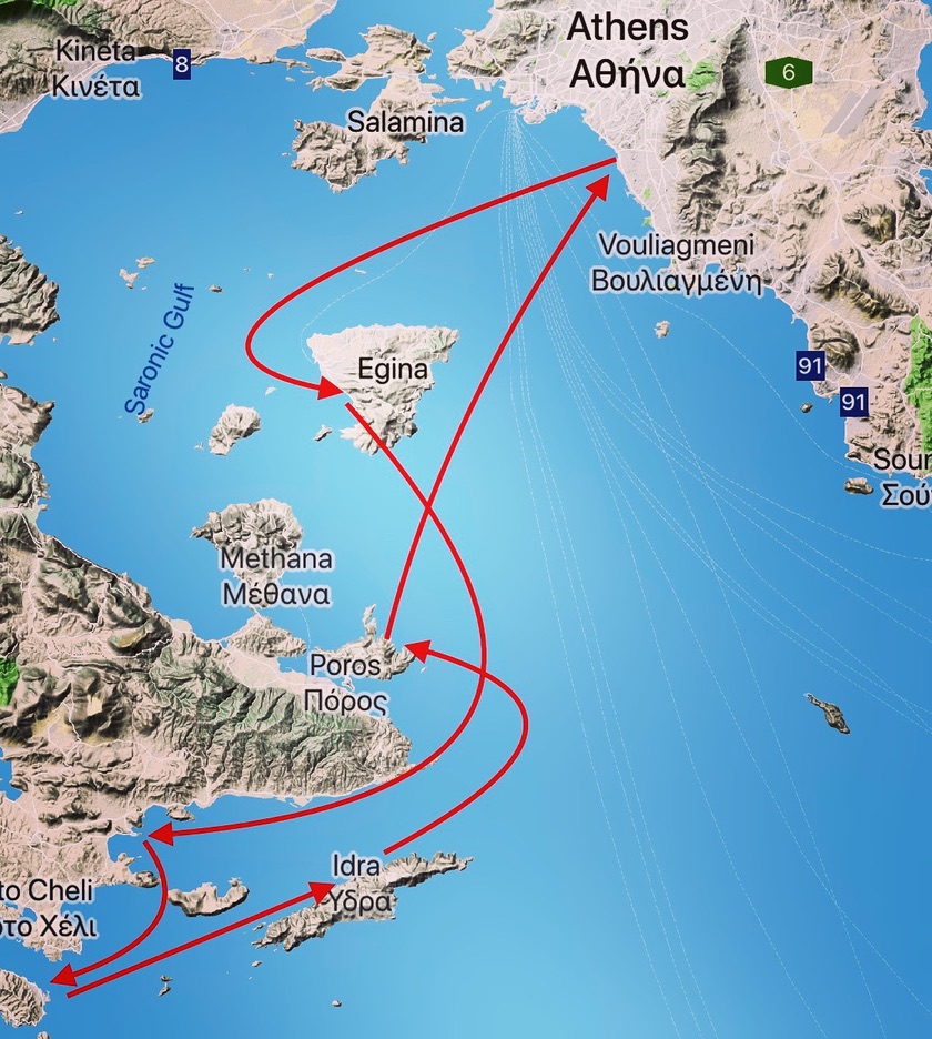 Map of Saronic Gulf route